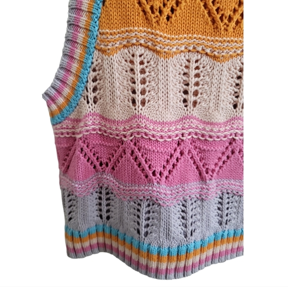 Zara Multicolor Pastel Stripe Crochet Open Knit Cropped Sleeveless Top Small - Picture 4 of 7